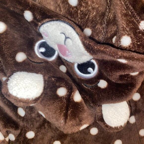 Forever 21 Bear Animal Polka Dot Brown White Plush One Piece Pajamas Size Large - Picture 6 of 7